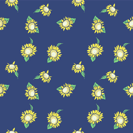 Japanese Sunflower Leaf Motif Vector Seamless Patternのイラスト素材