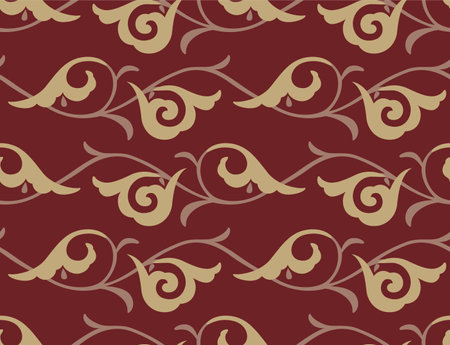 Japanese Swirl Leaf Vine Vector Seamless Patternのイラスト素材