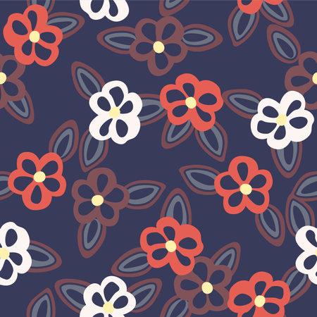 Japanese Pretty Flower Fall Vector Seamless Patternのイラスト素材