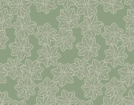 Japanese Wild Leaf Line Vector Seamless Patternのイラスト素材