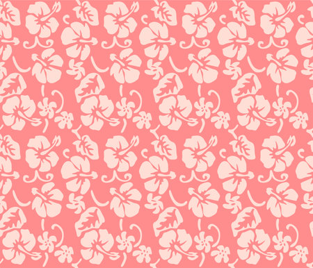 Japanese Hibiscus Flower Vine Vector Seamless Patternのイラスト素材