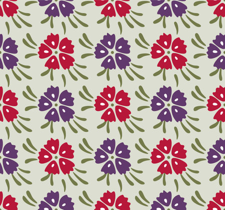Japanese Flower Leaf Motif Vector Seamless Patternのイラスト素材