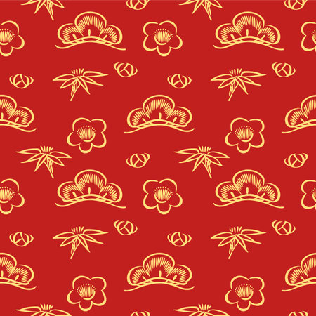 Japanese Pine Leaf Flower Motif Vector Seamless Patternのイラスト素材
