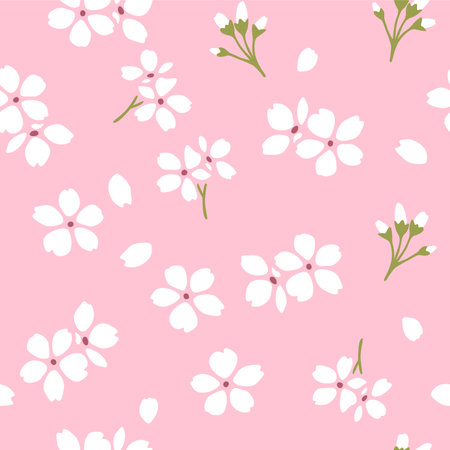 Japanese Pretty Blossom Fall Vector Seamless Patternのイラスト素材