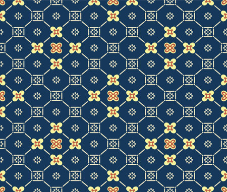 Japanese Diamond Flower Mosaic Vector Seamless Patternのイラスト素材