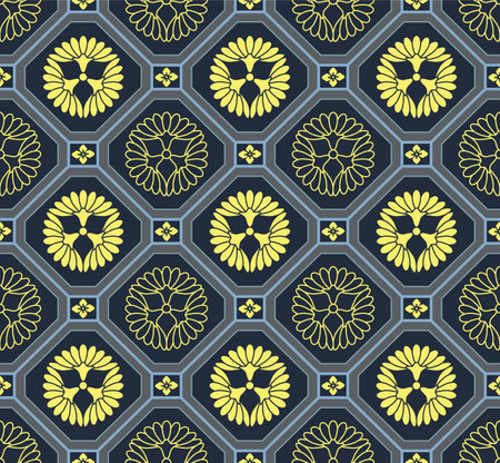 Japanese Luxury Circle Flower Mosaic Vector Seamless Patternのイラスト素材