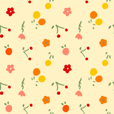 Japanese Pretty Flower Vector Seamless Patternのイラスト素材