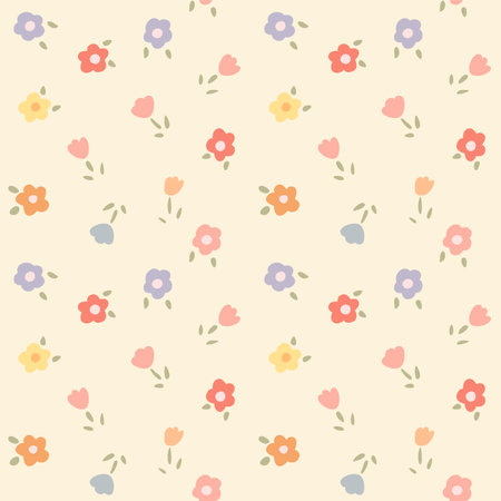 Japanese Cute Flower Leaf Motif Vector Seamless Patternのイラスト素材