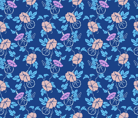 Japanese Morning Glory Vine Vector Seamless Patternのイラスト素材