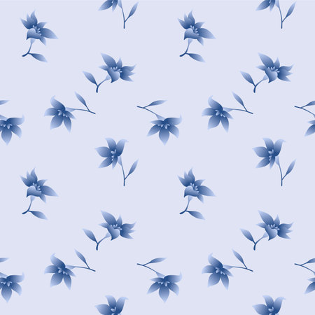 Japanese Blue Flower Fall Vector Seamless Patternのイラスト素材