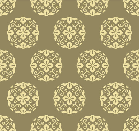 Japanese Flower Circle Motif Vector Seamless Patternのイラスト素材