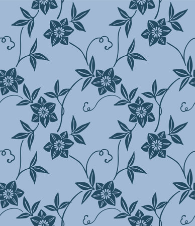Japanese Romantic Flower Vine Vector Seamless Patternのイラスト素材