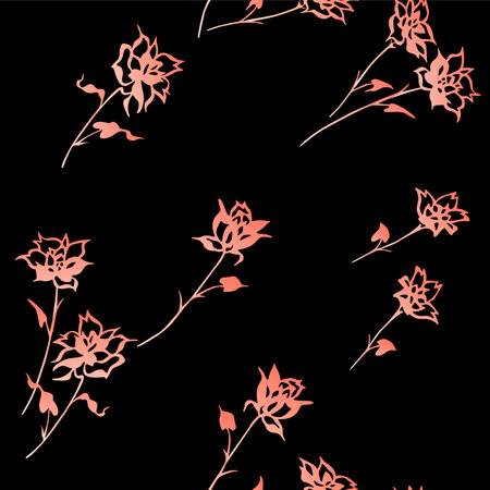 Japanese Pretty Rose Bouquet Vector Seamless Patternのイラスト素材