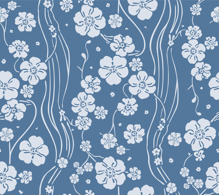 Japanese Flower Vine Vector Seamless Patternのイラスト素材
