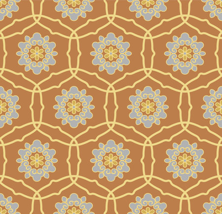 Japanese Flower Hexagon Vector Seamless Patternのイラスト素材