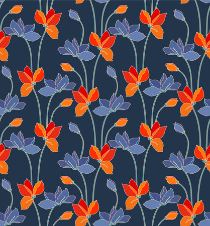 Japanese Garden Flower Branch Vector Seamless Patternのイラスト素材