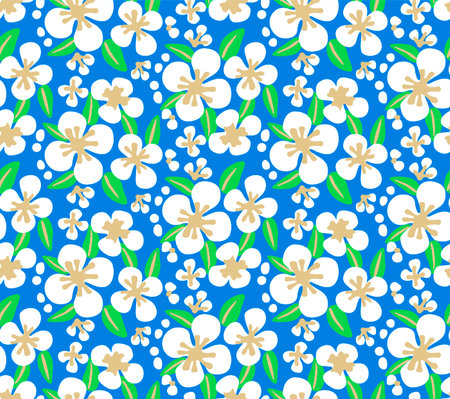 Japanese Round Flower Leaf Vector Seamless Patternのイラスト素材