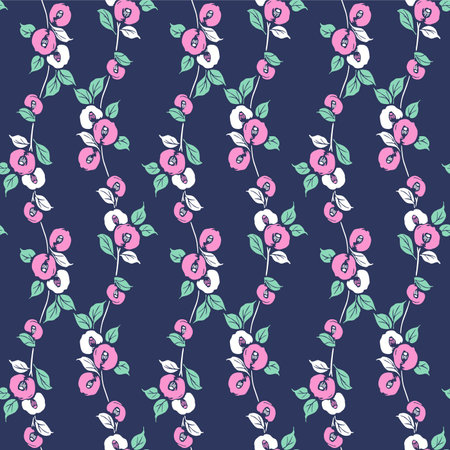 Japanese Sweet Flower Leaf Ivy Vector Seamless Patternのイラスト素材