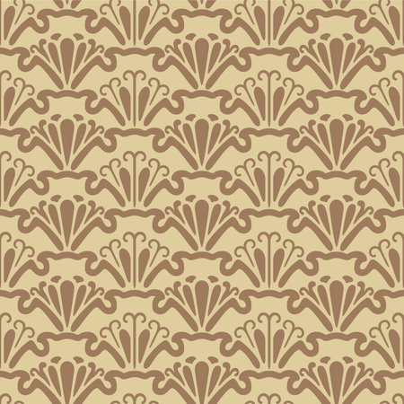 Japanese Flower Fan Line Vector Seamless Patternのイラスト素材