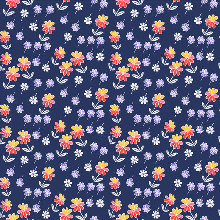 Japanese Colorful Flower Fall Motif Vector Seamless Patternのイラスト素材