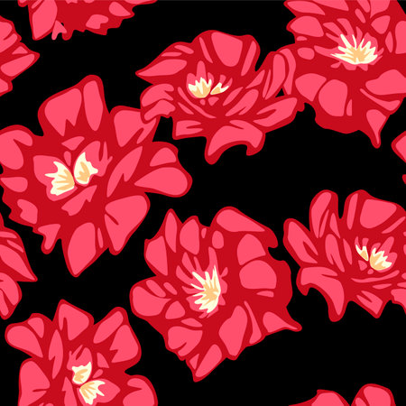 Japanese Red Flower Vector Seamless Patternのイラスト素材