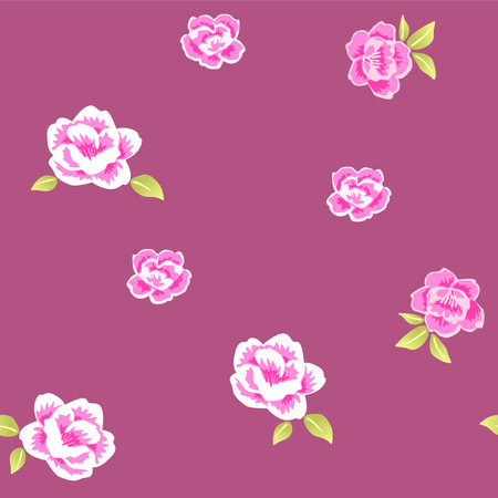 Japanese Sweet Pink Flower Leaf Vector Seamless Patternのイラスト素材