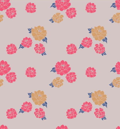 Japanese Pretty Flower Vector Seamless Patternのイラスト素材
