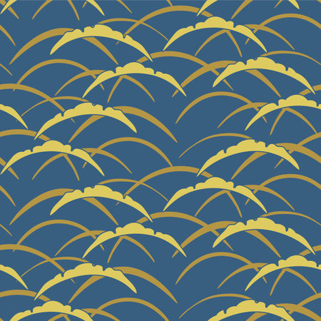Japanese Curl Leaf Wave Vector Seamless Patternのイラスト素材