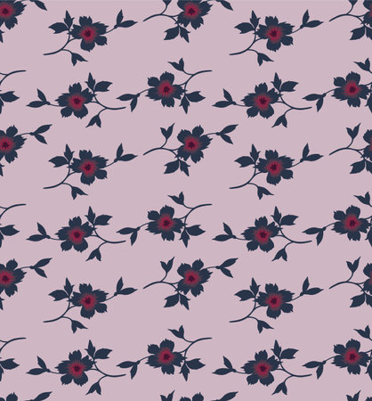 Japanese Flower Leaf Branch Motif Vector Seamless Patternのイラスト素材