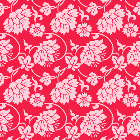 Japanese Luxury Flower Curl Vine Vector Seamless Patternのイラスト素材