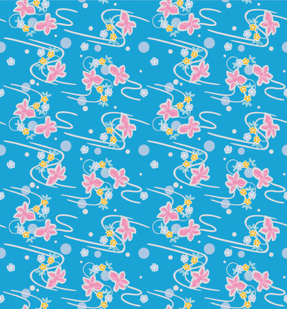 Japanese Flower River Flow Vector Seamless Patternのイラスト素材