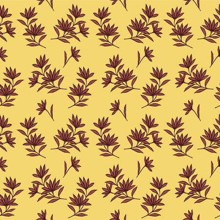 Japanese Flower Leaf Branch Vector Seamless Patternのイラスト素材