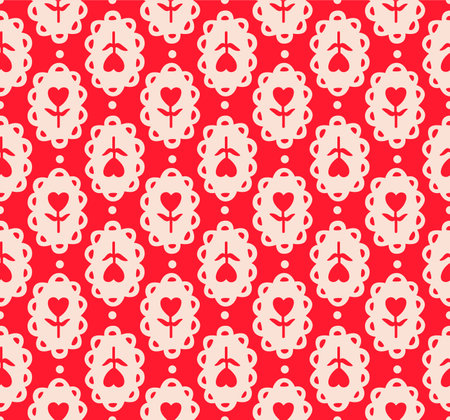 Japanese Heart Flower Motif Vector Seamless Patternのイラスト素材