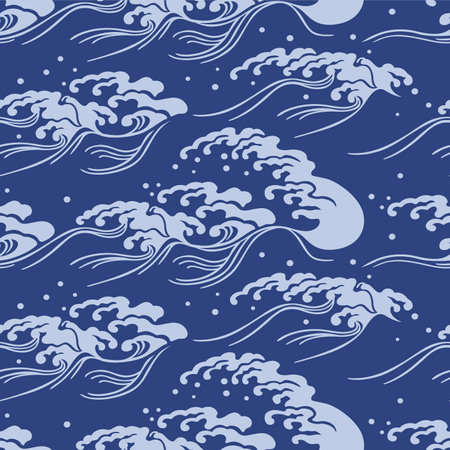 Japanese Tsunami Storm Wave Vector Seamless Patternのイラスト素材
