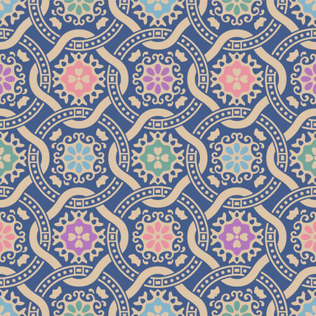 Japanese Luxury Flower Circle Chain Vector Seamless Patternのイラスト素材