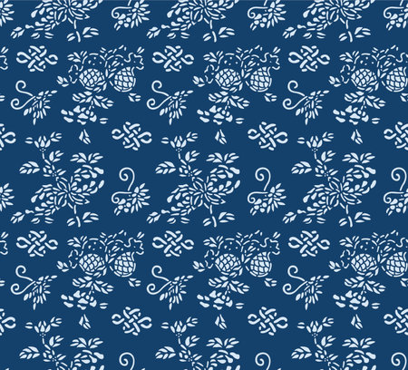 Japanese Wild Bouquet Motif Vector Seamless Patternのイラスト素材