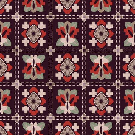 Japanese Cross Flower Mosaic Vector Seamless Patternのイラスト素材