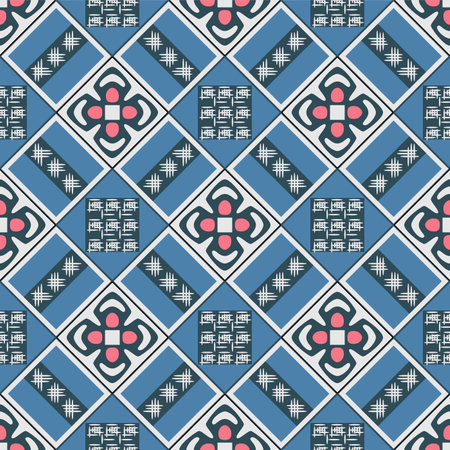 Japanese Flower Diamond Vector Seamless Patternのイラスト素材