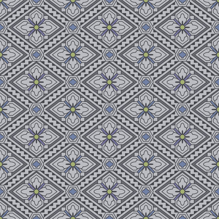 Japanese Blue Diamond Flower Vector Seamless Patternのイラスト素材