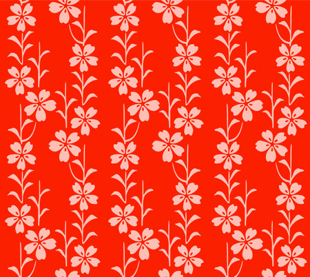 Japanese Cherry Blossom Leaf Motif Line Vector Seamless Patternのイラスト素材