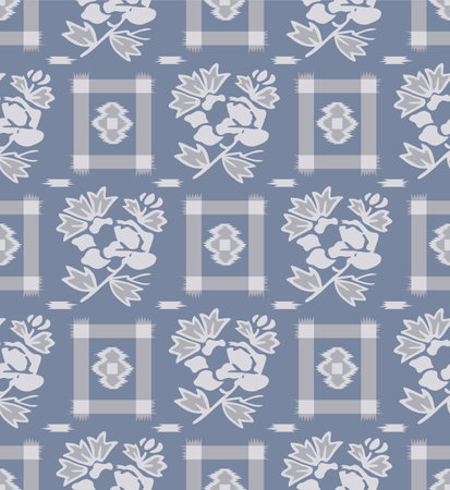 Japanese Rectangle Flower Motif Vector Seamless Patternのイラスト素材