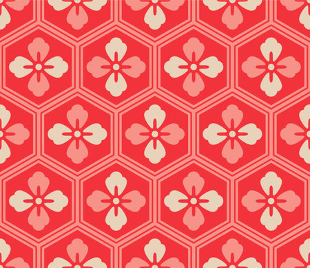 Japanese Hexagon Flower Vector Seamless Patternのイラスト素材