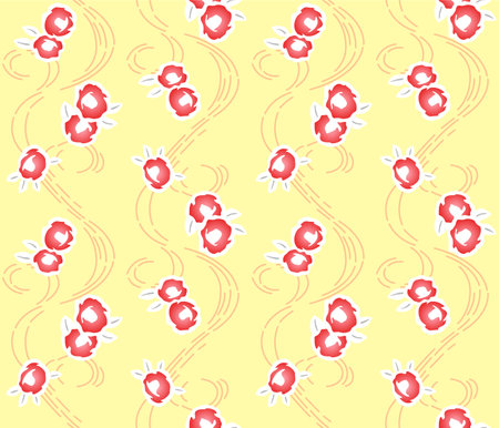 Japanese Flower Leaf Curl Line Vector Seamless Patternのイラスト素材