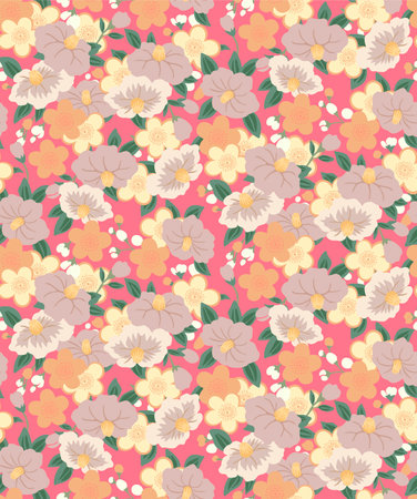 Japanese Garden Flower Leaf Vector Seamless Patternのイラスト素材