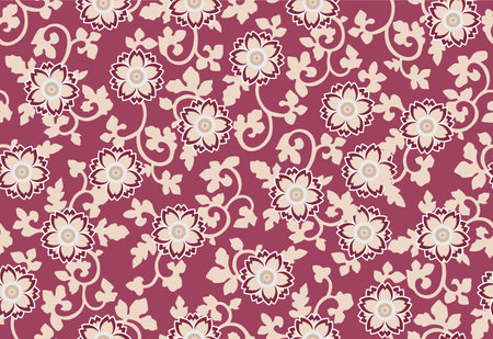 Japanese Curl Vine Flower Vector Seamless Patternのイラスト素材