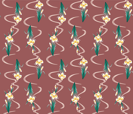 Japanese Bouquet River Vector Seamless Patternのイラスト素材
