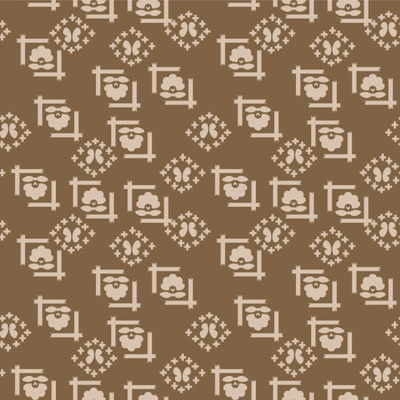Japanese Flower Cross Motif Vector Seamless Patternのイラスト素材