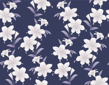 Japanese Romantic Flower Leaf Vector Seamless Patternのイラスト素材