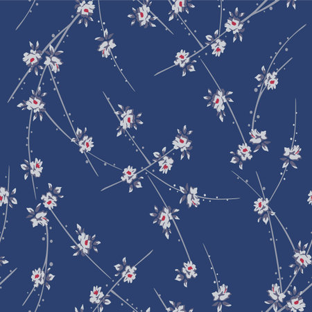 Japanese Wild Flower Branch Vector Seamless Patternのイラスト素材
