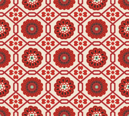 Japanese Octagon Net Flower Vector Seamless Patternのイラスト素材